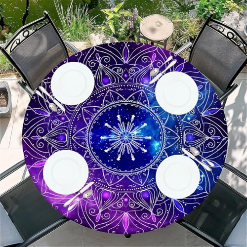 Outdoor Runde Tischdecke mit Gummizug Ø 36in-90cm- Elastisch Garten tischdecke mit Lila Magie Muster Passend für 75cm-85cm von artslion