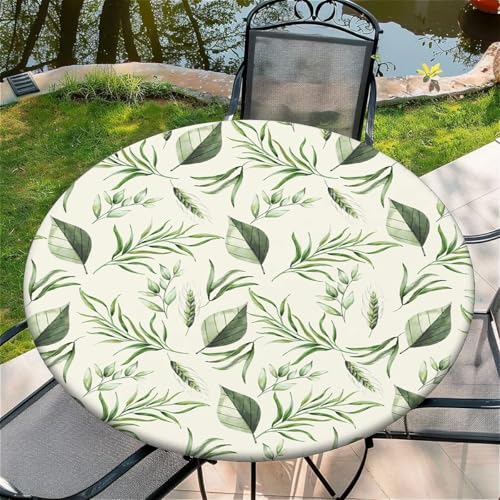 Outdoor Runde Tischdecke mit Gummizug Ø 44in-110cm- Elastisch Garten tischdecke mit Frisches Grün Muster von artslion
