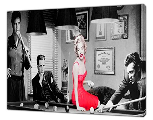 Elvis Presley Marilyn Monroe James Dean Snooker Bild auf gerahmter Leinwand, Wandkunst, Heimdekoration, 86 x 60 cm, 38 mm Tiefe von artsprints