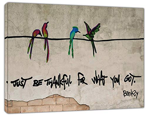 artsprints Kunstdruck auf gerahmter Leinwand, Motiv Banksy Just to Be Thankful for What you got (102 x 76 cm), 18 mm tief von ARTSPRINTS