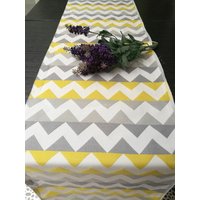 Couchtischläufer, Baumwolle Grau Zitrone Chevron Tischüberzug, Party Hochzeit Herzstück, Geburtstag, Dusche Housewarming Geschenk Nach Maß von artwhitepear