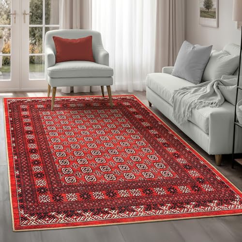 artyrugs Waschbarer Teppich, 152x213cm, 75% Recycelte Baumwolle, Kurzer Flor, rutschfeste Rückseite, Fusselt Nicht, Teppiche für Wohnzimmer, Schlafzimmer, Küche, Flur, Büro, Rot artyrugs Waschbarer Teppich, 152x213cm, 75% Recycelte Baumwolle, Kurzer Flor, rutschfeste Rückseite, Fusselt Nicht, Teppiche für Wohnzimmer, Schlafzimmer, Küche, Flur, Büro, Rot von artyrugs
