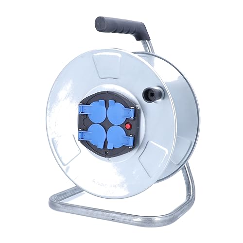 as - Schwabe Metallkabeltrommel Leertrommel Ø285 mm für ca. 50 m Kabel, 4 Einbausteckdosen mit Klappdeckel 230V/16A, Thermoschutzschalter, IP20, Silber, 10408 as - Schwabe Metallkabeltrommel Leertrommel Ø285 mm für ca. 50 m Kabel, 4 Einbausteckdosen mit Klappdeckel 230V/16A, Thermoschutzschalter, IP20, Silber, 10408 von as - Schwabe