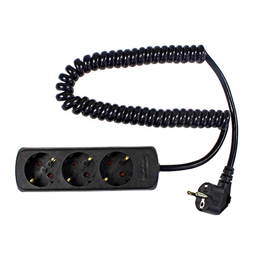 as - Schwabe 3-Fach Steckdosenleiste schwarz 230 V / 16 A - Mehrfachstecker mit 2,5 m Spiralkabel & Berührungsschutz - Steckdosen 45° gedreht - Wandmontage - Mehrfachsteckdose Indoor - IP20, 11432 von as - Schwabe