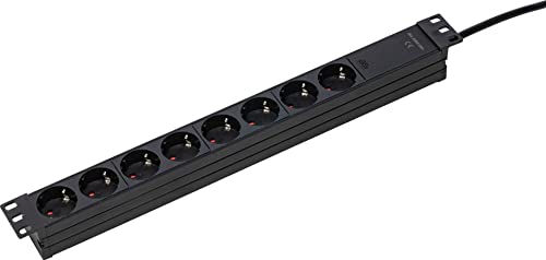 as - Schwabe 19" Steckdosenleiste 8-fach schwarz - 1HE - 3 m Kabel mit Schutzkontaktwinkelstecker - Für Serverschränke - Steckdosen 45° - stabiles Aluminiumgehäuse - Montage in Netzwerk-Schrank, 18190 von as - Schwabe
