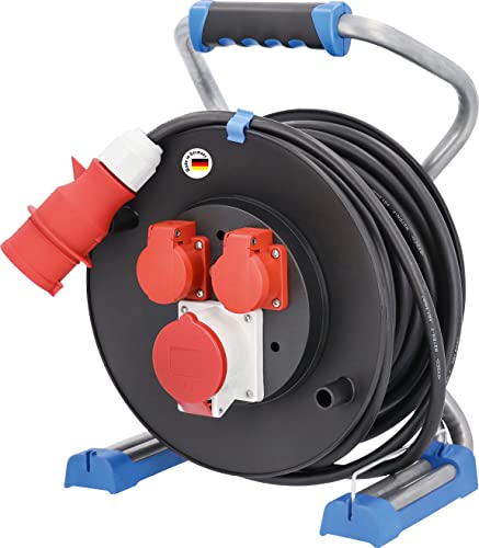 as - Schwabe Xperts Doppelrohr Profi-Kabeltrommel 25 m H07RN-F 5G1,5 mit 400V CEE Stecker, 2 Schutzkontaktsteckdosen 230V, 1 CEE-Steckdose 5-polig, 400V 16A, Klappdeckel, IP44, Made in Germany, 22655 von as - Schwabe