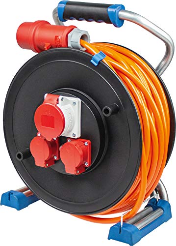 as - Schwabe Xperts Doppelrohr Profi-Kabeltrommel 25 m H07BQ-F 5G2,5 mit 400V CEE Stecker, 2 Schutzkontaktsteckdosen 230V, 1 CEE-Steckdose 5-polig, 400V 16A, Klappdeckel, IP44, Made in Germany, 23668 von as - Schwabe