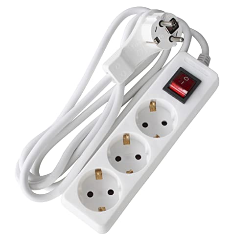 as - Schwabe 3-fach Steckdosenleiste weiß mit Flachstecker -2 m Kabel - Schalter & Kontrollleuchte - Mehrfachsteckdose Flacher Stecker - Steckdosen 45° gedreht - erhöhter Berührungsschutz, 11391 von as - Schwabe