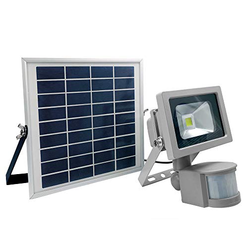 as-Schwabe Chip-LED Arbeitsleuchte mit Bewegungsmelder - 10 W Profi Baustrahler mit Solar Panel – LED Spot geeignet als Arbeitslicht – LED Leuchte für die Außenbeleuchtung – IP44 - Silber I 46978 von as - Schwabe