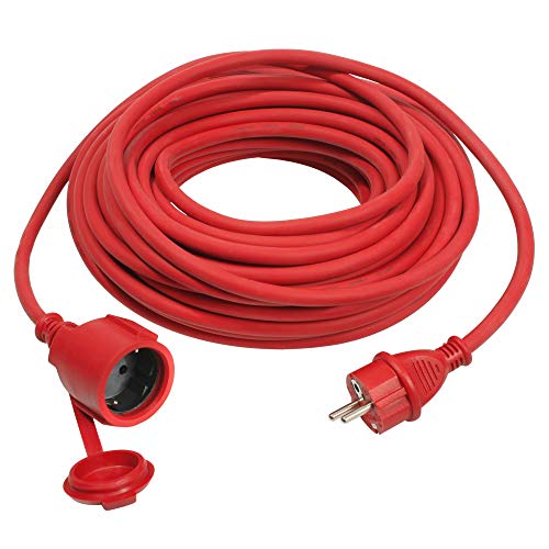 as - Schwabe Gummi-Verlängerungsleitung – 5 m Kabel mit Schutzkontaktstecker, Schutzkontaktkupplung inkl. Schutzkappe "– 230 V / 16 A Verlängerungskabel – IP44 – Made in Germany – Rot, 60272 von as - Schwabe