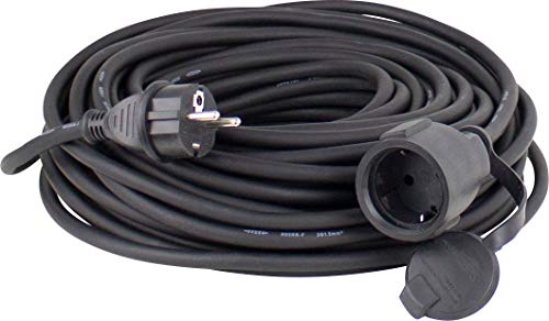 as - Schwabe Gummi-Verlängerungsleitung – 50 m Kabel mit Schutzkontaktstecker, Schutzkontaktkupplung inkl. Schutzkappe "– 230 V / 16 A Verlängerungskabel – IP44 – Made in Germany – Schwarz, 60340 von as - Schwabe