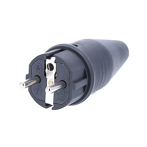 as - Schwabe Vollgummi-Stecker Schutzkontaktstecker mit doppeltem Schutzkontakt, Leitungen bis max. 1,5mm² - für den Außenbereich geeignet, 230V, 16A, IP44, Schwarz, Made in Germany, 60412 von as - Schwabe