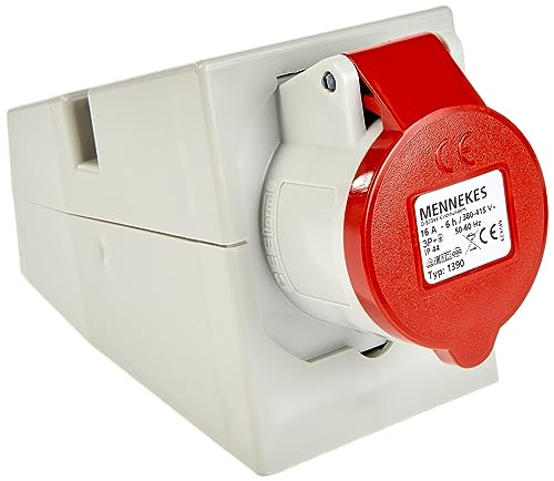 as - Schwabe CEE Steckdose Aufputz - CEE Wandsteckdose - 400 V, 16 A, 4-polig - Wanddose mit Klappdeckel - mit schlagfestem Gehäuse - mit Schraubanschlüssen - Made in Germany - IP44 - Weiß/Rot, 60578 von as - Schwabe