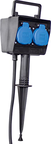 as - Schwabe 4-fach Gartensteckdose mit Erdspieß - 2 m Gummischlauchleitung - Außensteckdose mit Klappdeckeln - Verteilersteckdose witterungsbeständig IP44-230V/16A, Schwarz, 60684 von as - Schwabe