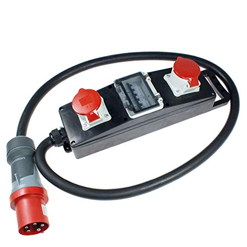 as - Schwabe Stromverteiler Vollgummi-Steckdosenleiste S20+ – Baustellen-Leiste mit 5-poligem CEE-Stecker 400 V, 63 A auf 2 x 5-poliger CEE-Steckdosen 400 V, 32 A – IP44 – Made in Germany I 60807 von as - Schwabe