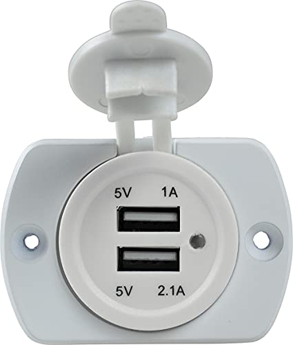 as - Schwabe 2fach Einbaudose Caravan, Einbausteckdose mit 2X, inkl. 0,6 m Massekabel Eingangsspannung 12V DC – USB-Ports 1 A und 1x 5 V / 2,1 A – Steckdose mit Deckel für Innenbereich – weiß I 61464 von as - Schwabe