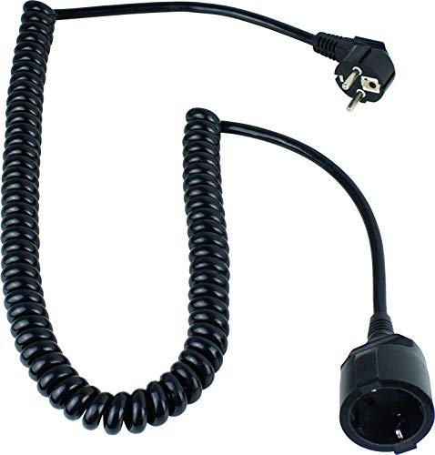 as - Schwabe Spiralleitung, 2m auf 4m dehnbares Spiral-Kabel mit Schutzkontaktwickelstecker & Schutzkontaktkupplung, 230 V, 16 A Verlängerungskabel, IP20, schwarz, 70425 von as - Schwabe