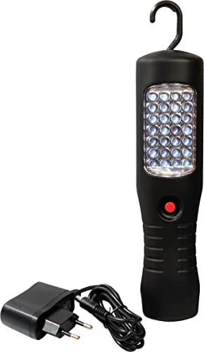 as - Schwabe Akku Handlampe mit Ladegerät – 2,5 W Arbeitsleuchte – Multifunktionsleuchte mit 28 superhellen Mobile LED Leuchte mit 360° drehbarem Haken – IP20 – Schwarz I 42412 von as - Schwabe