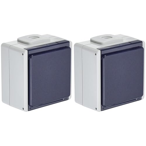 as - Schwabe Aufputz Steckdose 1-Fach mit 2 Leitungseinführungen bis max. 2,5mm², für Feucht-Raum und Außen-Bereich Made in Germany, IP54, grau, 62460 (Packung mit 2) von as - Schwabe