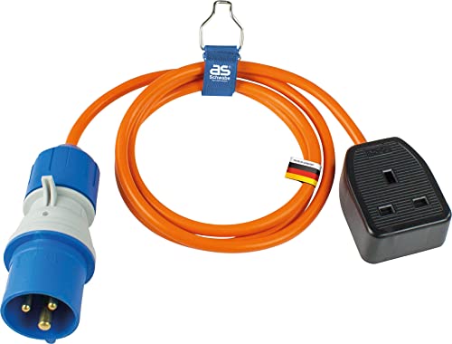 as - Schwabe CEE-Adapterleitung, British Standard 1,5 m, Britische Kupplung Typ G 250 V / 16 A / 3-polig & CEE-Stecker 230 V / 16 A / 3-polig mit powerlight Spannungsanzeige, IP44, 660488 von as - Schwabe