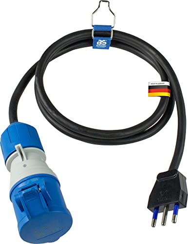 as - Schwabe CEE-Adapterleitung, Italienischer Standard 1,5 m, 230 V / 16 A / 3-polig, Italienischer Stecker Typ L (16 A) & CEE- Kupplung mit powerlight Spannungsanzeige und Klappdeckel, IP44, 360486 von as - Schwabe