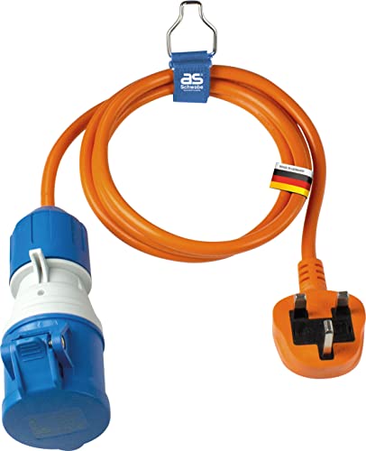 as - Schwabe CEE-Adapterleitung British Standard 1,5 m, Stecker Typ G 250 V / 16 A / 3-polig & CEE-Kupplung mit Klappdeckel mit powerlight Spannungsanzeige 230 V / 16 A / 3-polig, IP44, 660486 von as - Schwabe