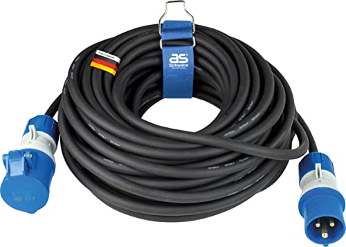 as - Schwabe CEE Outdoor-Verlängerungsleitung 25m mit neuer powerlight Spannungsanzeige, CEE-Stecker & -Kupplung, 3-polig, 230 V /16 A, Outdoor IP44 Spritzwasserschutz, Schwarz I 61409 von as - Schwabe