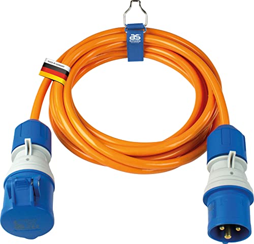 as - Schwabe CEE Outdoor-Verlängerungsleitung 5m aus Polyurethan mit powerlight Spannungsanzeige, CEE-Stecker & -Kupplung, 3-polig, 230 V /16 A, Outdoor IP44 Spritzwasserschutz, Orange I 62431 von as - Schwabe