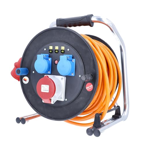 as - Schwabe Panzer-Vollgummi Kabeltrommel 40m H07BQ-F 5G1,5, CEE Stecker 400V 16A 5-polig, 1 CEE Steckdose 400V, 2 Schutzkontaktdosen mit Sicherheitsklappdeckel 230V 16A, Made in Germany, IP54, 20752 von as - Schwabe