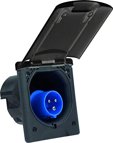 as - Schwabe Camping CEE-Caravan-Einspeisungsstecker, 230V/16A Camping Anbau-Stecker, 3-poliger Stecker für Wohnwagen, Klappdeckel mit Magnetverschluss, IP44, Made in Germany, Anthrazitgrau, 62472 von as - Schwabe