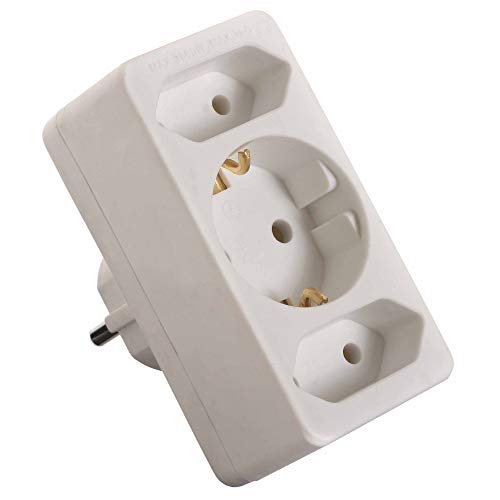 as - Schwabe Euromultistecker 2+1, zum Anschluss von 2 Euro-Steckern & 1 Schuko-Stecker, Strom-Stecker für Schuko-Steckdosen, mit erhöhtem Berührungsschutz, IP20, Weiß I 49111 von as - Schwabe