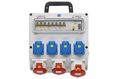 as – Schwabe FIXO 11D Wandverteiler für Festanschluss NYM-J bis max. 5x10, Ausgang: 4xSchutzkontaktsteckdose 230V/16 A, 2xCEE 400V/16 A, 5-polig, 1xCEE 400V/32A, 5-polig, IP44, 61513 von as - Schwabe