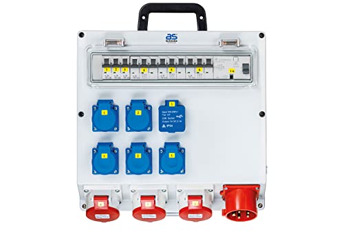 as – Schwabe FIXO 5 MAX Wandverteiler, Eingang: CEE Stecker 400V/32A, 5-polig, Ausgang: 5x Schutzkontaktsteckdosen 230V/16A, 3x CEE Steckdosen 400V/16A, 5-polig, 2x USB-Ports 5V/2,1 A, IP44, 61523 von as - Schwabe