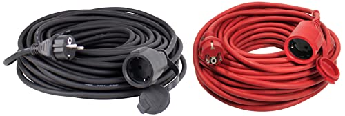 as - Schwabe Gummi-Verlängerungsleitung – 20 m Kabel mit Schutzkontaktwickelstecker, "– 230 V / 16 A, Rot I 60262 & Gummi-Verlängerungsleitung – 5 m Kabel– 230 V, 16 A – Schwarz von as - Schwabe