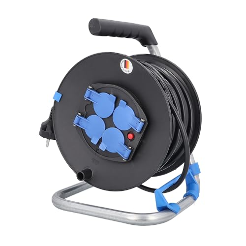 as - Schwabe Heimwerker Kabeltrommel, 50 m H05RR-F 3G1,5 Leitung 230V/16A, mit 4 blauen Schutzkontaktsteckdosen inkl. Klappdeckel & Thermoschutzschalter, IP20, Made in Germany, Schwarz, 10212 as - Schwabe Heimwerker Kabeltrommel, 50 m H05RR-F 3G1,5 Leitung 230V/16A, mit 4 blauen Schutzkontaktsteckdosen inkl. Klappdeckel & Thermoschutzschalter, IP20, Made in Germany, Schwarz, 10212 von as - Schwabe