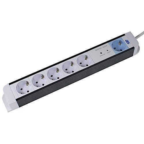 as - Schwabe 6-Fach Steckdosenleiste Flash weiß Master/Slave - mit 1x Master und 5X Slave-Steckdosen mit Kontrollleuchte - Mehrfachstecker mit 1,5 m Kabel - Steckdosen 45° gedreht - IP20, 18672 von as - Schwabe