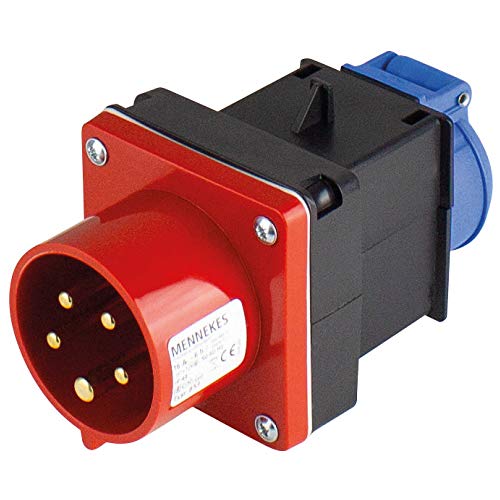 as - Schwabe MIXO Starkstromverteiler – CEE-Stecker 400V/16A/5-polig, ca. 11 kW - Starkstrom Adapter - 1 x Schutzkontaktsteckdose - Stromstation Baustelle - Außenbereich – Made Germany – IP44, 60495 von as - Schwabe