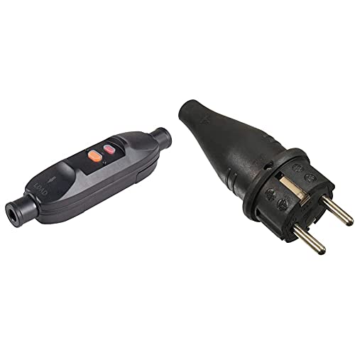 as - Schwabe Personenschutz-Zwischenschalter 10 mA – Personenschutzschalter 230 V / 16 A IP66 & Gummi-Stecker Schutzkontaktstecker mit doppeltem Schutzkontakt, 230V, 16A, IP44, Schwarz, 60411 von as - Schwabe