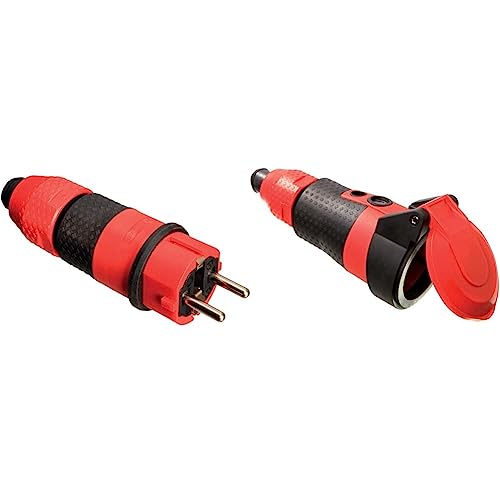 as - Schwabe SchukoUltra II Stecker, extrem stabil & SchukoUltra II Kupplung mit Spannungsanzeige, extrem stabil, für Gewerbe/Baustelle/Außenbereich, rot, 62243 von as - Schwabe