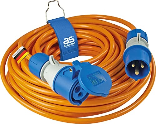 as -Schwabe Camping CEE-Verlängerungsleitung Caravan 25 m aus Polyurethan, 3-polig, 230 V /16 A, CEE-Stecker & CEE Kupplung mit powerlight Spannungsanzeige, IP44, Made in Germany, Orange I 62433 von as - Schwabe