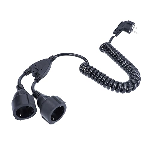 as - Schwabe Spiralkabel 2 m auf 4 m - 2 Schuko Steckdosen - 230V, 16A - dehnbare Spiralleitung mit Schutzkontaktwickelstecker - Verlängerungskabel - 2-fach Steckdosen - IP20 - schwarz, 70433 von as - Schwabe