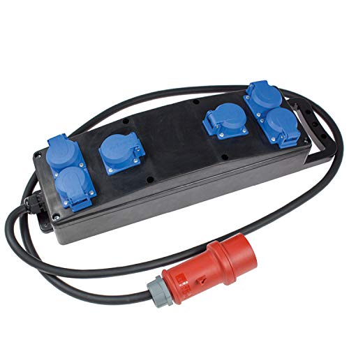 as - Schwabe Vollgummi Steckdosenleiste CEE 2 m H07RN-F 5G2,5-6 x Schutzkontaktsteckdosen 230 V 16 A - Baustromverteiler - Stromstation für Baustelleneinsatz - Außenbereich - Made in Germany, 60854 von as - Schwabe