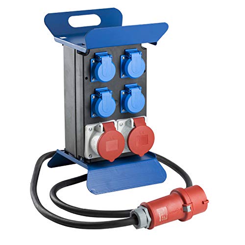 as - Schwabe Tragbarer Stromverteiler STECKY 1+ - CEE Stecker 400V/16A/5polig - 4x Schuko und 2x CEE Steckdosen 16A – Mobiler FI Adapter – Verteiler für Innen & Außen – IP44 – Made in Germany, 60845 von as - Schwabe