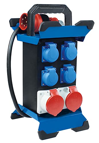 as - Schwabe Tragbarer Stromverteiler STECKY 11 - CEE Stecker 400V/16A/5polig - 4x Schuko und 2x CEE Steckdosen 16A – Mobiler Adapter – Verteiler für Innen & Außen – IP44 – Made in Germany, 60960 von as - Schwabe