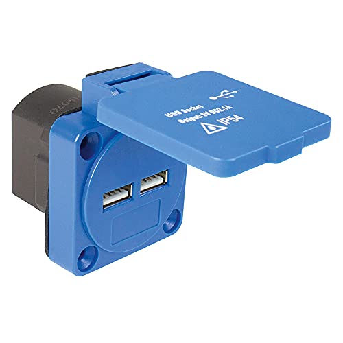 as - Schwabe Anbausteckdose Einbausteckdose mit 2X Steckdose Eingangsspannung 230V~ & USB Ports 5 V / 2,1 A – Zur Verwendung im Außenbereich & Innenbereich – Mit Deckel – IP54 – Blau I 45089 von as - Schwabe