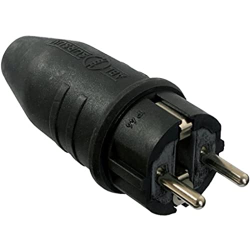 as - Schwabe Vollgummi-Stecker Schutzkontaktstecker mit doppeltem Schutzkontakt, Leitungen bis max. 2,5mm² - für den Außenbereich geeignet, 230V, 16A, IP44, Schwarz, Made in Germany, 61412 von as - Schwabe