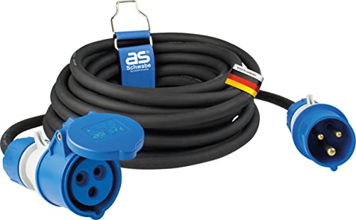 as - Schwabe CEE Outdoor-Verlängerungsleitung 10m mit neuer powerlight Spannungsanzeige, CEE-Stecker & -Kupplung, 3-polig, 230 V /16 A, Outdoor IP44 Spritzwasserschutz, Schwarz I 61407 von as - Schwabe