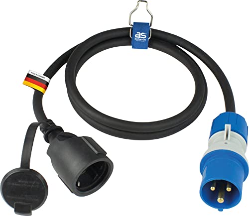 as - Schwabe Camping CEE-Adapterleitung Caravan, CEE-Stecker mit powerlight Spannungsanzeige & Schutzkontaktkupplung, IP44 Wohnmobil mit Schutzkappe, 3-polige Leitung, Blau, 1,5 m I 61408 von as - Schwabe