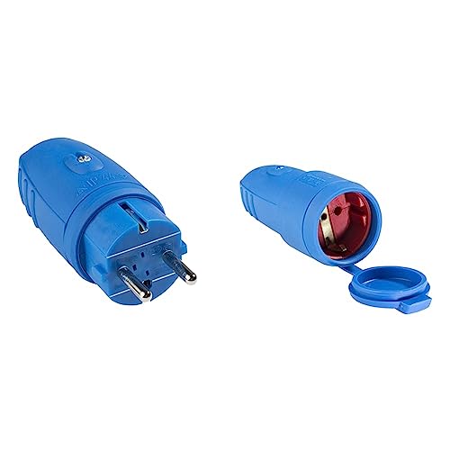 as - Schwabe robuster Gummi Stecker mit doppeltem Schutzkontakt, OHNE Kabel & Gummi-Kupplung 230 V / 16 A ohne Kabel – Schutzkontakt Kupplung mit doppeltem Schutzkontakt– blau I 62411 von as - Schwabe