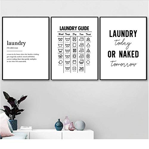 Bzdmly Laundry Today Room Wall Decor Laundry Symbols Guide Art Canvas Painting Poster Laundry Room Decoration 50 x 70 cm x 3 (Size) Unframed von Bzdmly